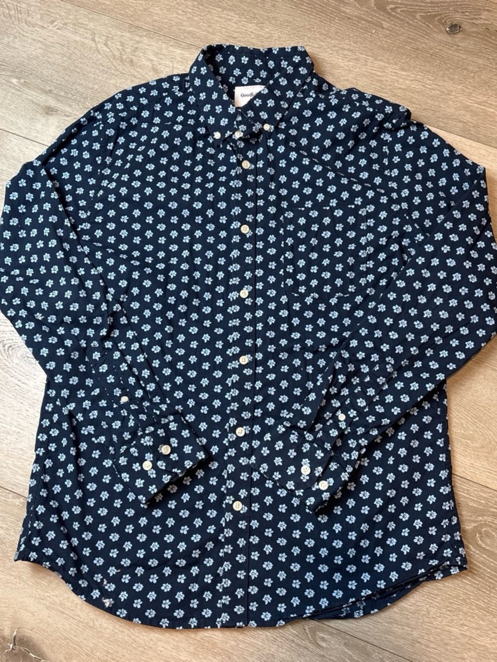 Goodfellow & Co Navy Button-Down Shirt with White Floral Print